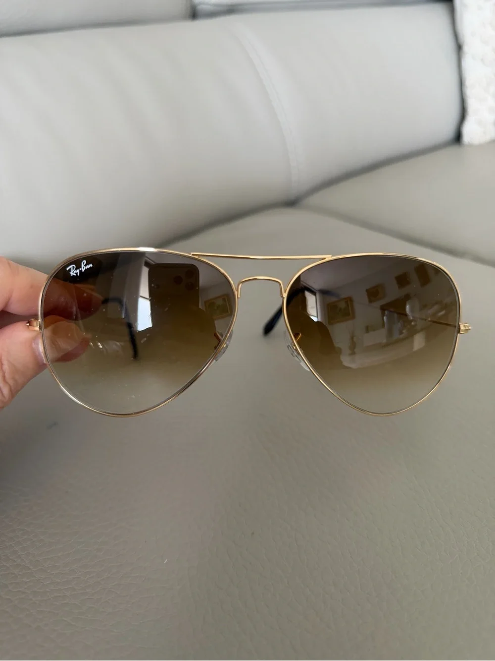 Ray-Ban Woman’s Gold Frame Aviator Sunglasses with Brown Gradient Lenses